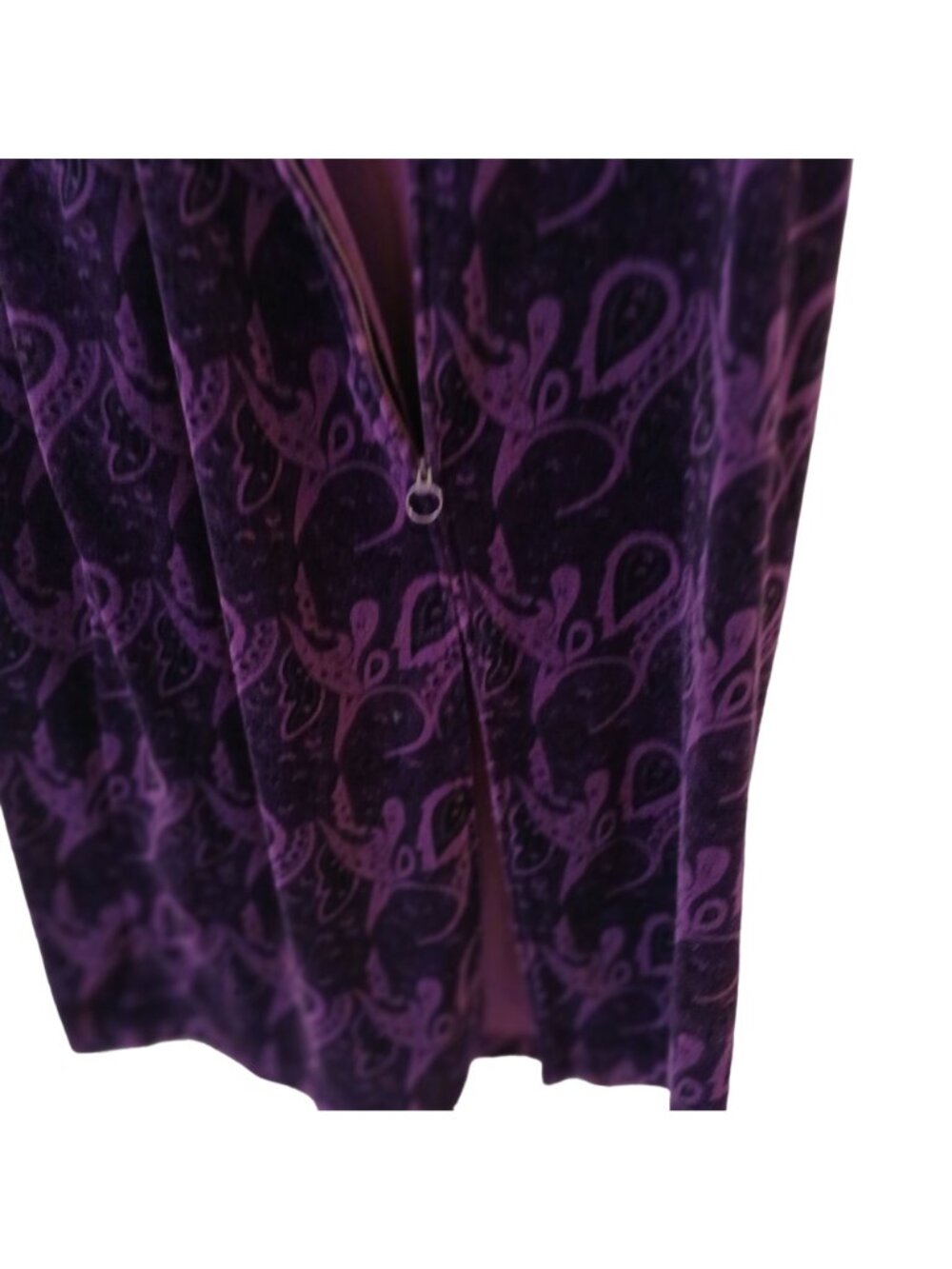 Charter Club Intimates Medium Velour Long Robe Purple Paisley Zipper #C-36 - Picture 7 of 10